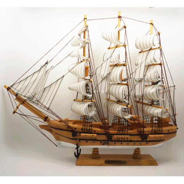 地中海式手工木製帆船模型擺設(43X9X39CM)